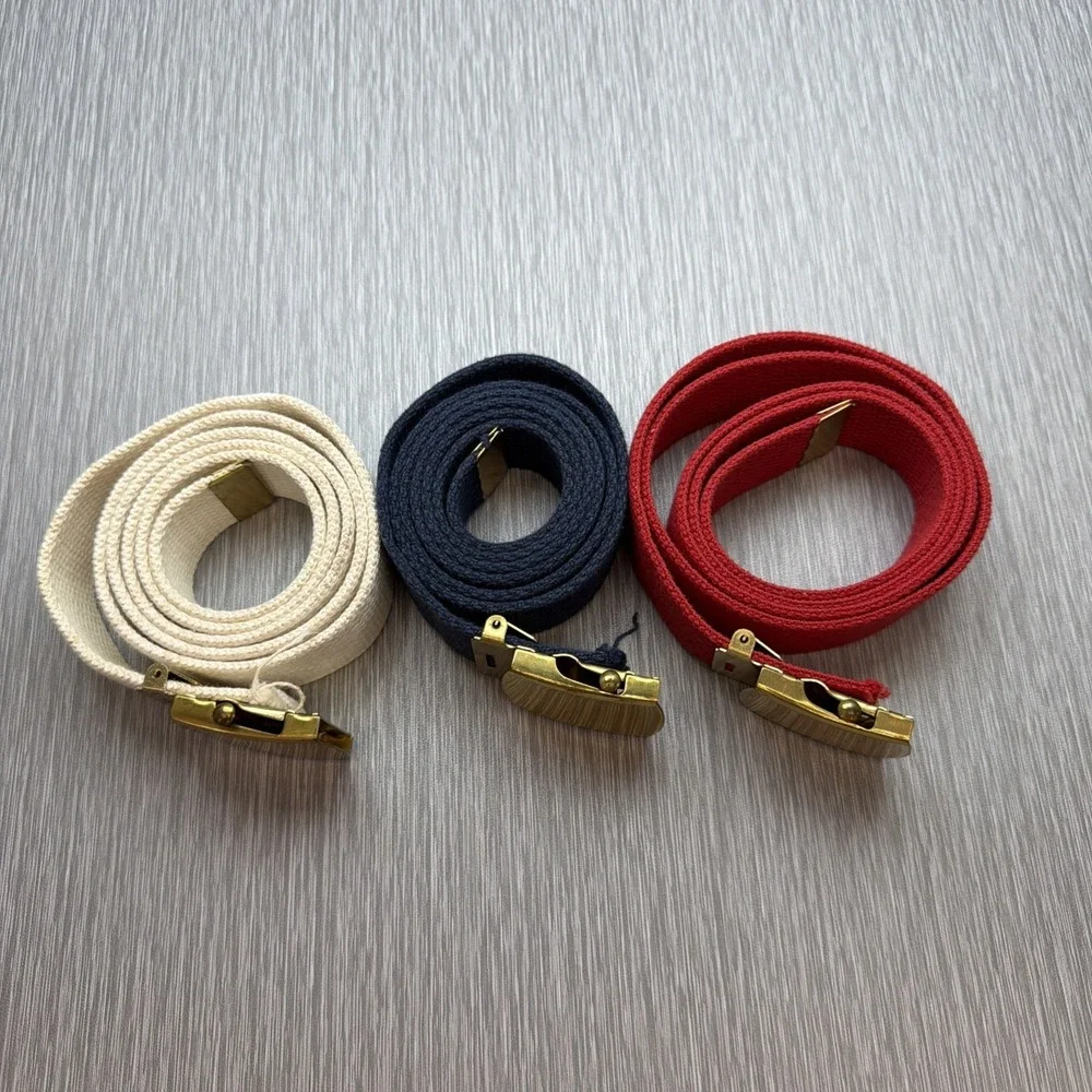 Vintage Military Web Canvas Belts Lot of 3 Brass Buckle Red White Blue